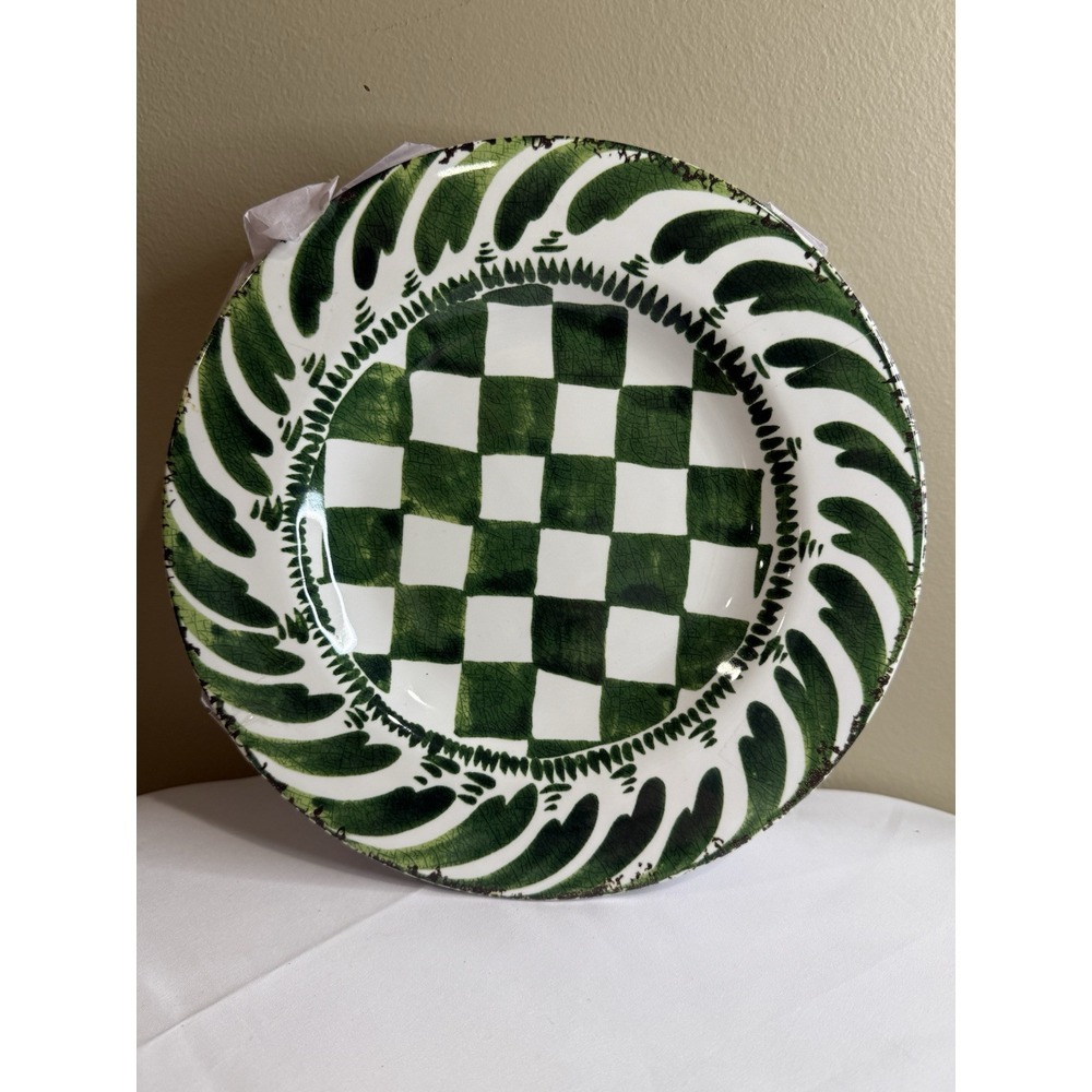 MIKASA Set of 4 Checkered Melamine 8.5" Salad Plates Summer Green NEW